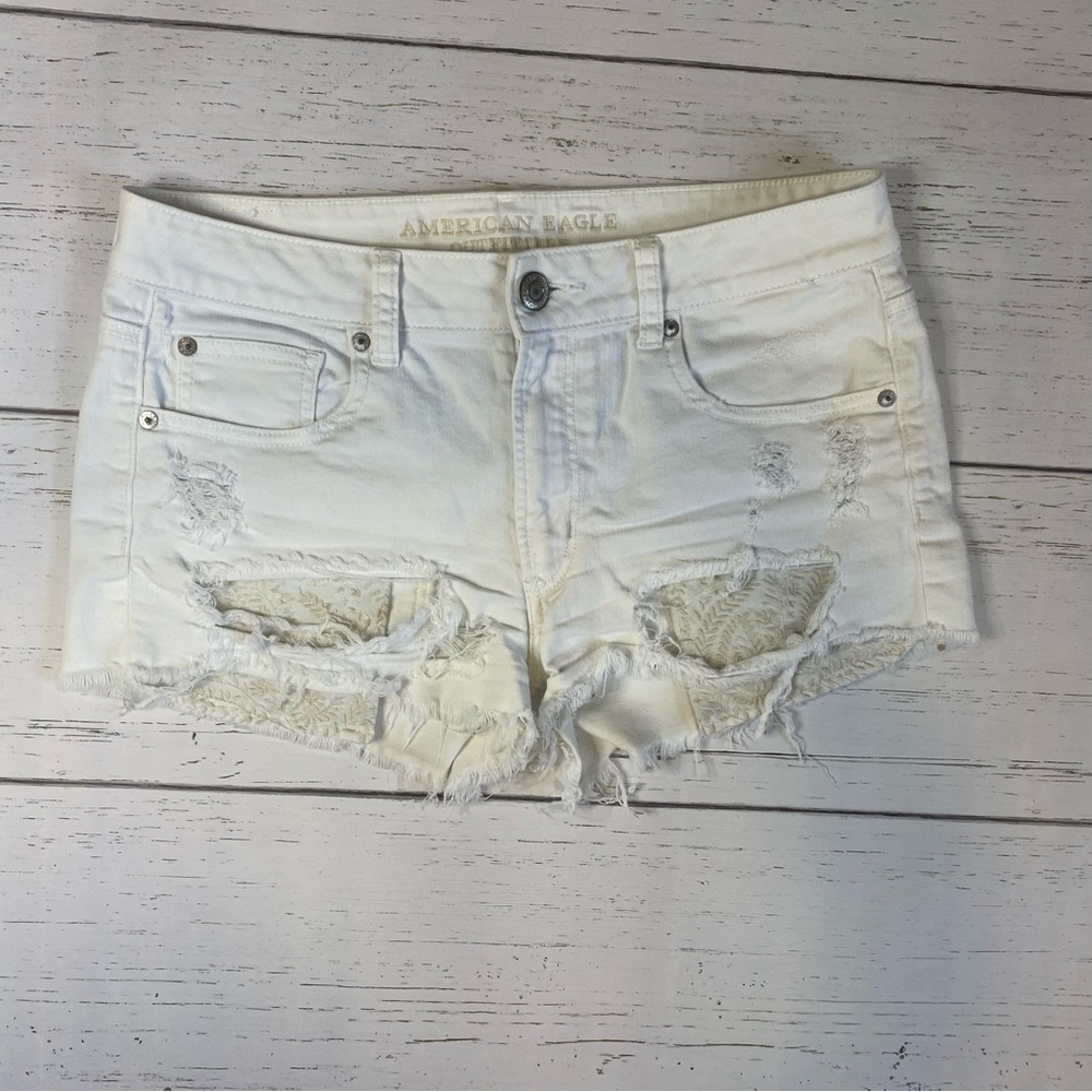 American Eagle Hi-Rise Shortie destroyed shorts.